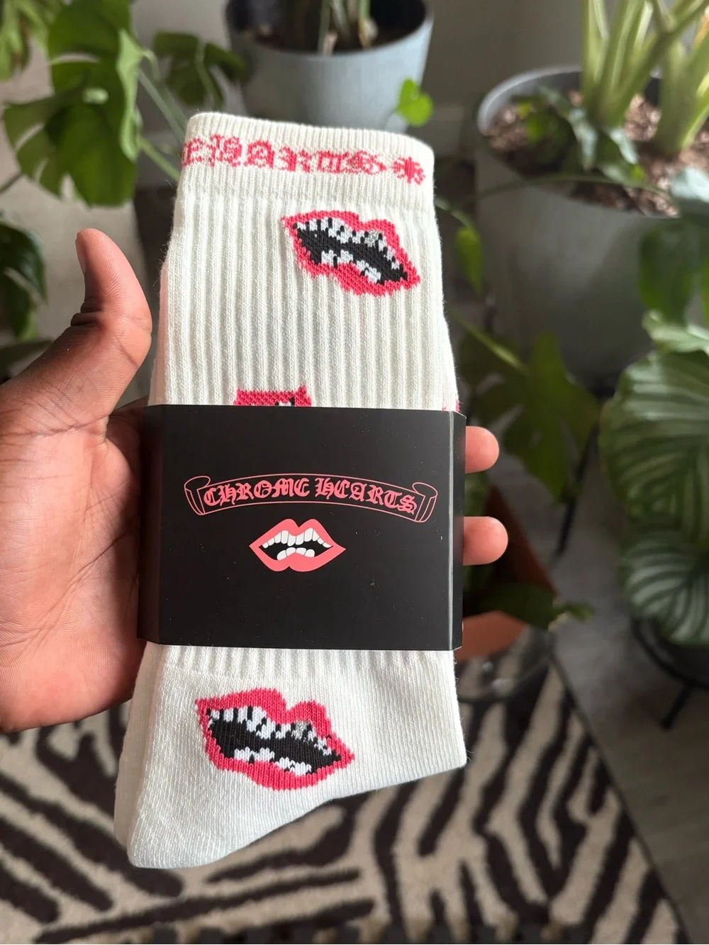 Chrome Hearts White Crew Socks with Red Logo Accent
